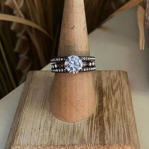 IP Dark & Light Brown Stainless Steel CZ Ring size 8